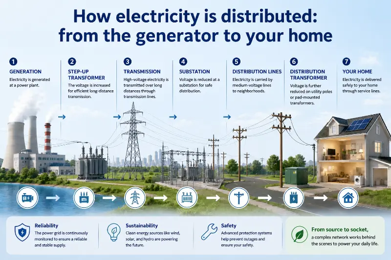 Hvordan distribueres elektrisitet: fra generatoren til hjemmet ditt?